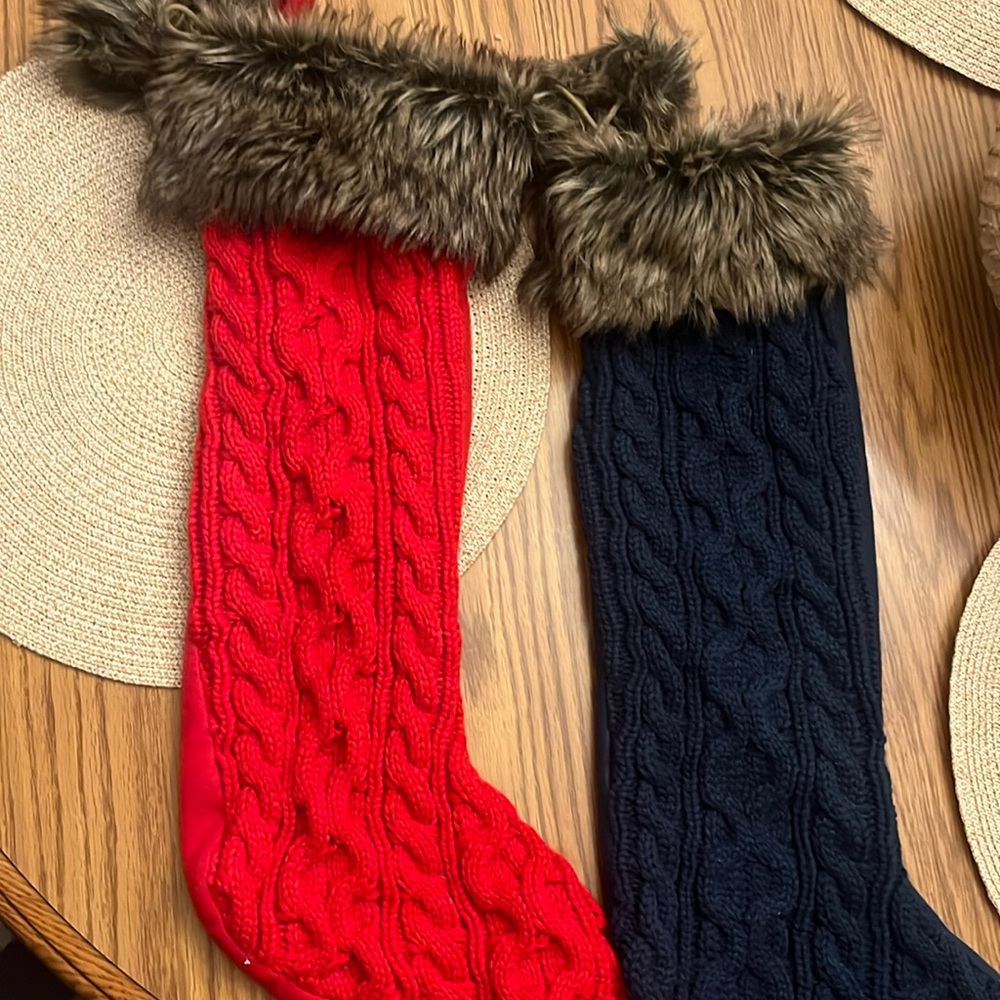 Christmas knit stockings with faux fur